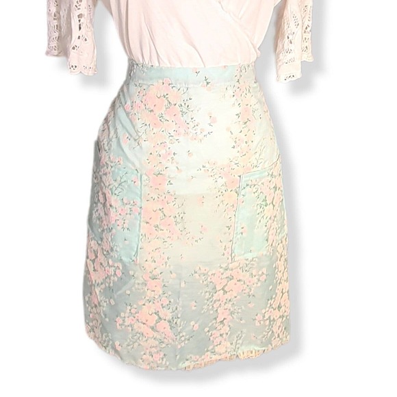 Vintage 50s Housewife Kitchen Apron Pastel Floral Flocked Dainty Retro MCM 60s - Picture 10 of 16